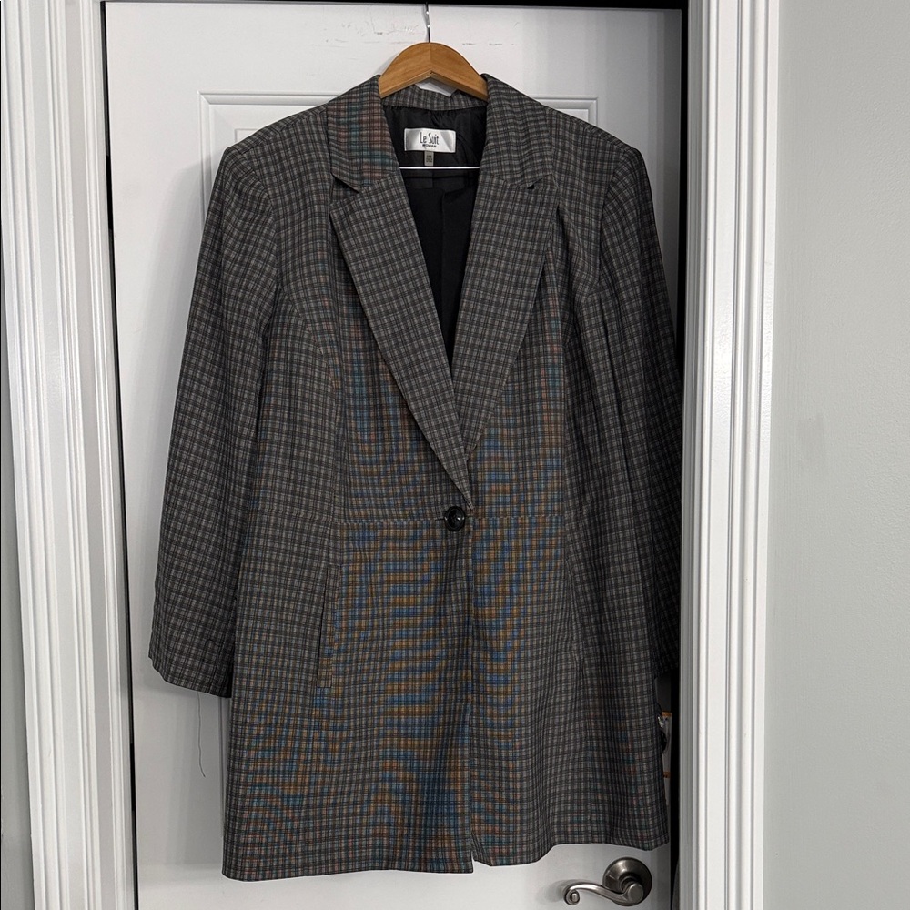 Gray plaid blazer suit